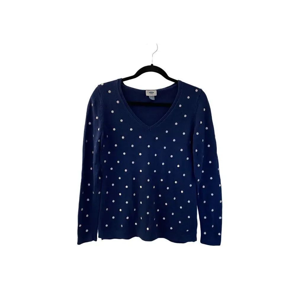 Old Navy women’s navy blue polkadot, longsleeve, sweater, size medium ￼